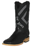 Mens Black Cowboy Boots Python Skin Leather - Square Toe
