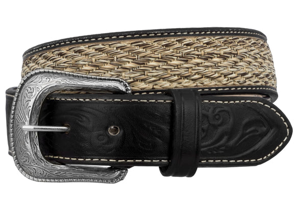 Kids Black Cowboy Belt Tooled Braided Leather - Removable Buckle