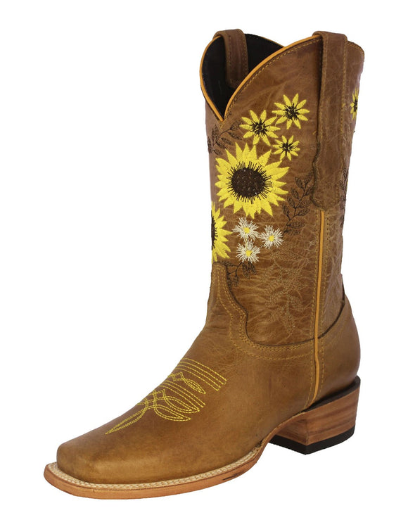 Womens Velvet Honey Brown Western Boots Leather - Square Toe
