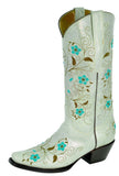 Womens Sofia Gray Green Leather Cowboy Boots - Square Toe