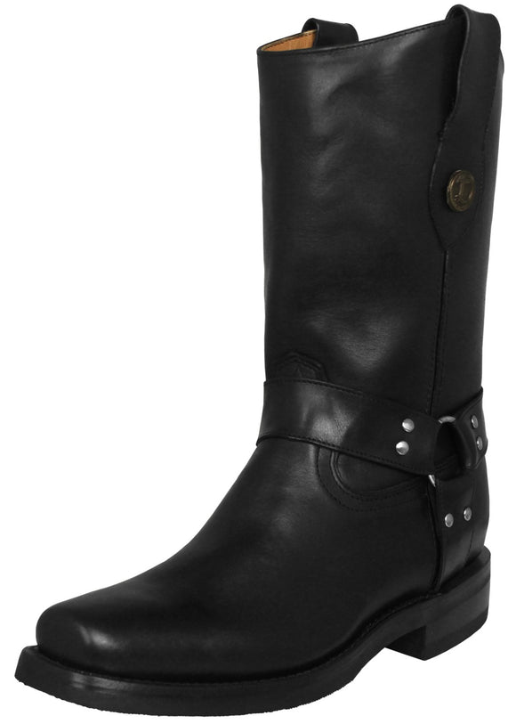 Mens Cooper Black Cowboy Boots Leather Harness - Square Toe