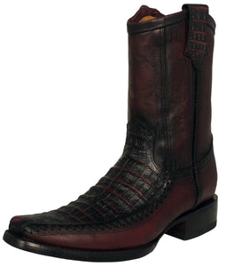 Mens Black Cherry Cowboy Boots Crocodile Print Leather Zipper - Square Toe