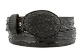Black Western Belt Iguana Print Leather - Rodeo Buckle