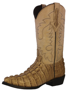 Mens #130 Sand Alligator Tail Print Leather Cowboy Boots - J Toe