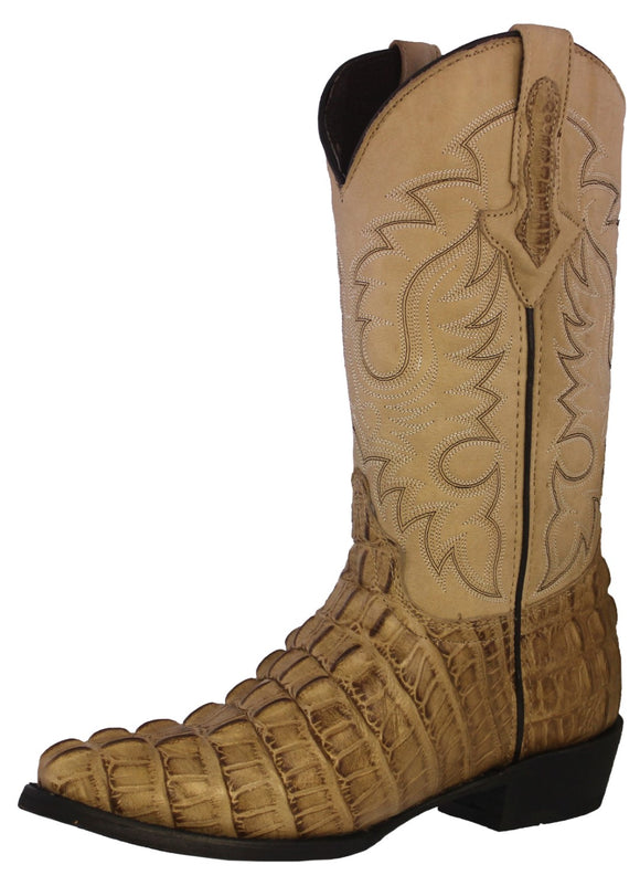 Mens #130 Sand Alligator Tail Print Leather Cowboy Boots - J Toe