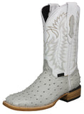 Mens #210N Off White Cowboy Boots Ostrich Quill Print Leather - Square Toe