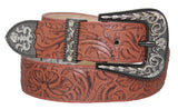 Cognac #475 Western Cowboy Belt Tooled Leather - Removable Buckle