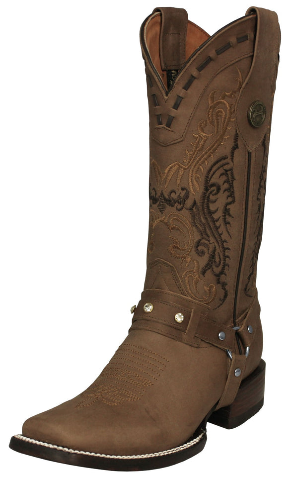 Womens Dallas Brown 2 Western Boots Leather Removable Straps - Square Toe