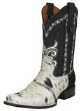 Mens Black Cowboy Boots Real Cow Hair Leather - Square Toe