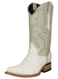 Mens White Cowboy Boots Crocodile Tail Print - 3X Toe