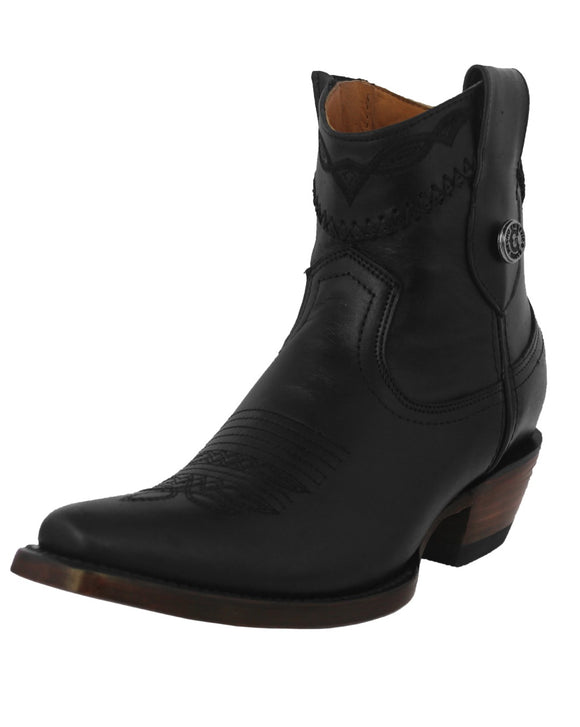 Womens Dixie Black Western Ankle Boots Leather - Snip Toe