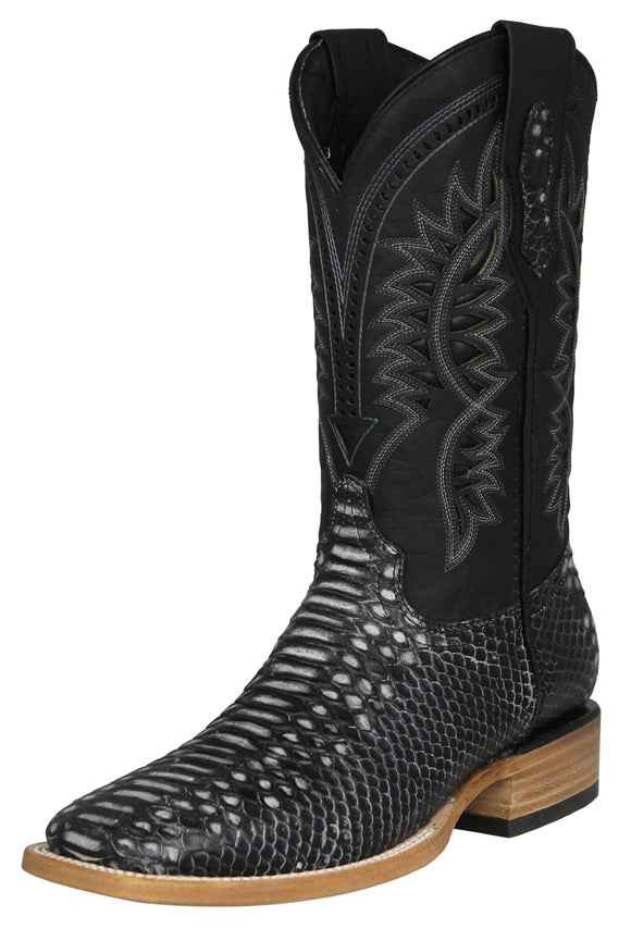 Mens Gray Cowboy Boots Snake Print Leather - Square Toe