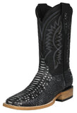 Mens Gray Cowboy Boots Snake Print Leather - Square Toe