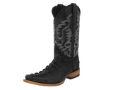 Mens Black Crocodile Tail Print Leather Cowboy Boots - 3X Toe