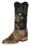 Mens Brown Cowboy Boots Real Cow Hair Leather - Square Toe