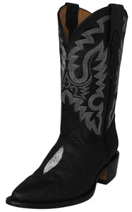 Mens Black Cowboy Boots Stingray Diamond Print - J Toe