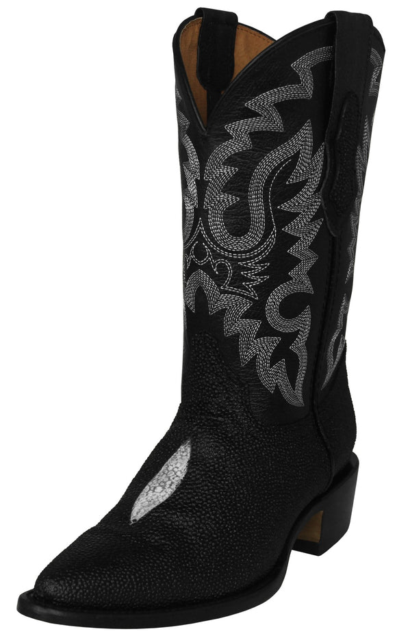 Mens Black Cowboy Boots Stingray Diamond Print - J Toe