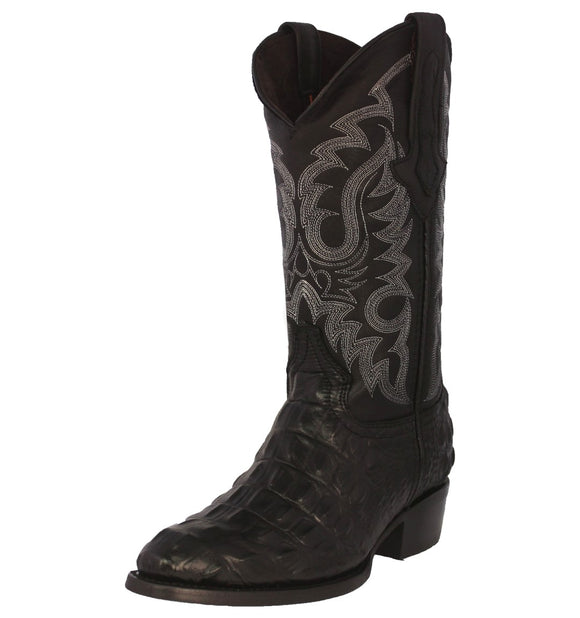 Mens #110 Black Alligator Back Print Leather Cowboy Boots - Round Toe