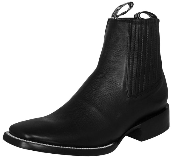 Mens Black Chelsea Ankle Boots Leather Pull On - Square Toe
