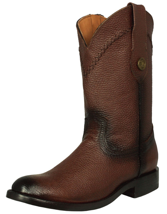 Mens Dean Brown Western Boots Leather Zipper - Roper Toe