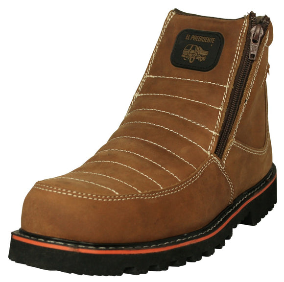 Mens 300TR Light Brown Work Boots Leather Zipper - Soft Toe