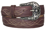 Burgundy #215 Western Belt Embroidered Leather - Removable Buckle