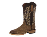 Mens #160N Black Cowboy Boots Elephant Print - Square Toe
