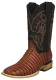 Mens #132N Cognac Cowboy Boots Crocodile Tail Print - Square Toe