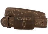 Brown Western Cowboy Leather Belt Classic Embroidery - Rodeo Buckle
