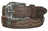 Dark Brown #165 Western Belt Embroidered Leather - Removable Buckle