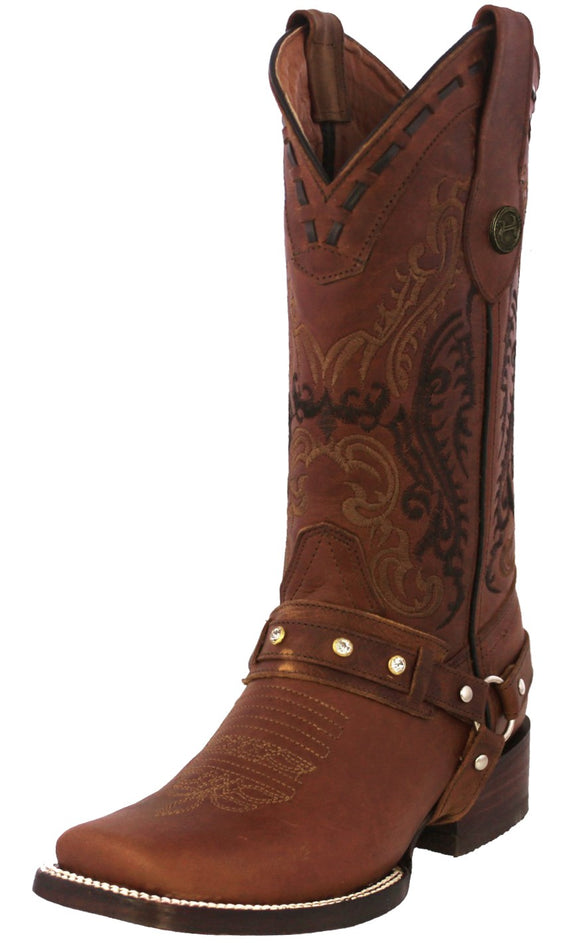 Womens Dallas Cognac Western Boots Leather Removable Straps - Square Toe