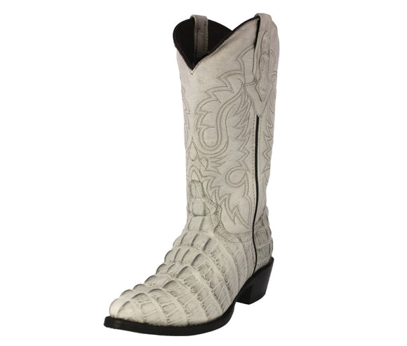 Mens #130 Off White Alligator Tail Print Leather Cowboy Boots - J Toe