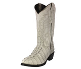 Mens #130 Off White Alligator Tail Print Leather Cowboy Boots - J Toe