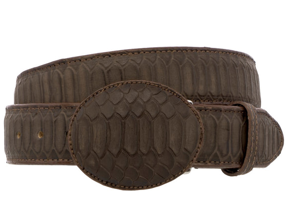 Brown Western Cowboy Belt Snake Print Leather - Rodeo Buckle