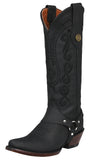 Womens Jane Black Tall Western Boots Leather Removable Strap - Snip Toe