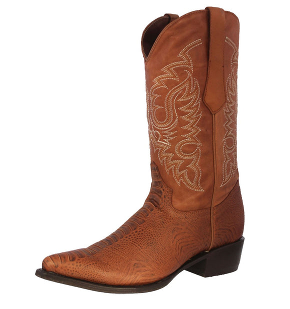 Mens Cognac Ostrich Leg Foot Print Leather Cowboy Boots J Toe