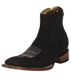 Womens Black Chelsea Cowboy Boots Solid Leather - Square Toe