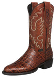 Mens #125 Cognac Cowboy Boots Crocodile Big Belly Print - Round Toe
