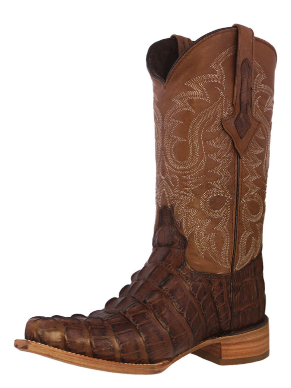 Mens Brown Crocodile Tail Print Leather Cowboy Boots - 3X Toe