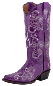 Womens "I Do' Purple Wedding Boots Leather - Snip Toe