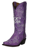 Womens "I Do' Purple Wedding Boots Leather - Snip Toe