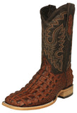 Mens Cognac Cowboy Boots Crocodile Back Print - Square Toe