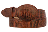 Cognac Western Cowboy Belt Teju Lizard Print Leather - Rodeo Buckle