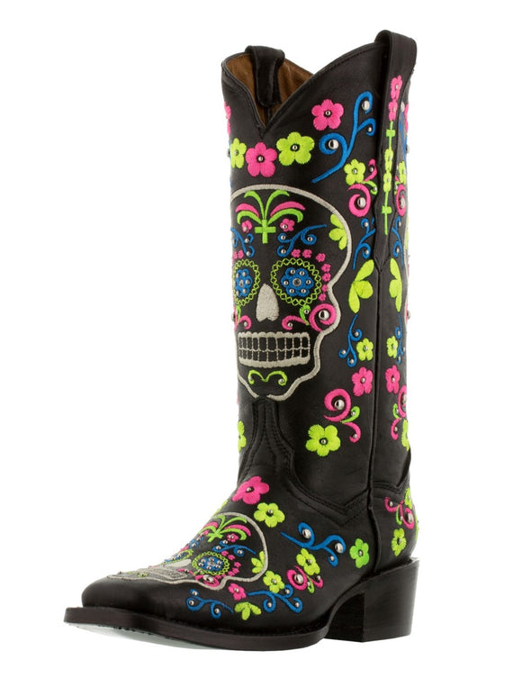 Womens Catrina Black Cowboy Boots Leather - Square Toe