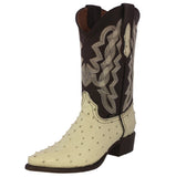 Mens Off White Cowboy Boots Ostrich Quill Print Leather - J Toe