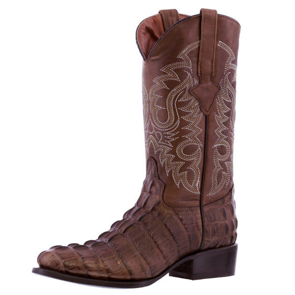 Mens #130 Brown Alligator Tail Print Leather Cowboy Boots - Round Toe
