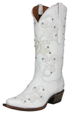 Womens "I Do' White Wedding Boots Leather - Snip Toe