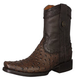 Mens #20RA Brown Cowboy Boots Ostrich Print Zipper - Square Toe