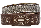 "Mens Brown Western Dress Cowboy Belt Braided Woven Rodeo Buckle Inlay Cinto"