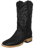 Mens #132N Black Cowboy Boots Crocodile Tail Print - Square Toe